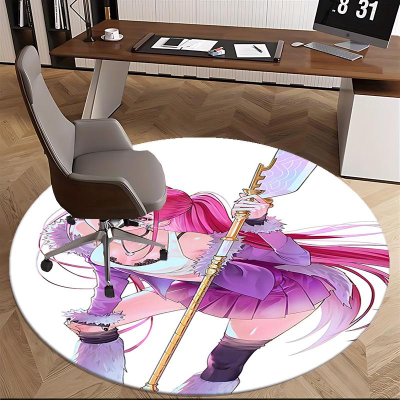 Pink Hair Girl,Fantasy Weapon Chair Mat Round Rug Office Carpet, Machine Washable, Non Slip, Suitable for Living Rooms, Bedrooms