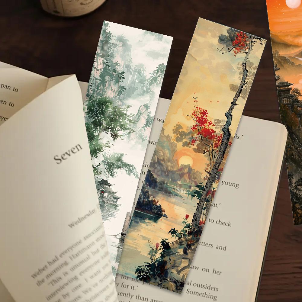 32 Stück, Lesezeichen mit Tuschelandschaft, geeignet für die Schulanfangszeit, Weihnachten, Halloween, Lehrer, Leser und Geburtstage.