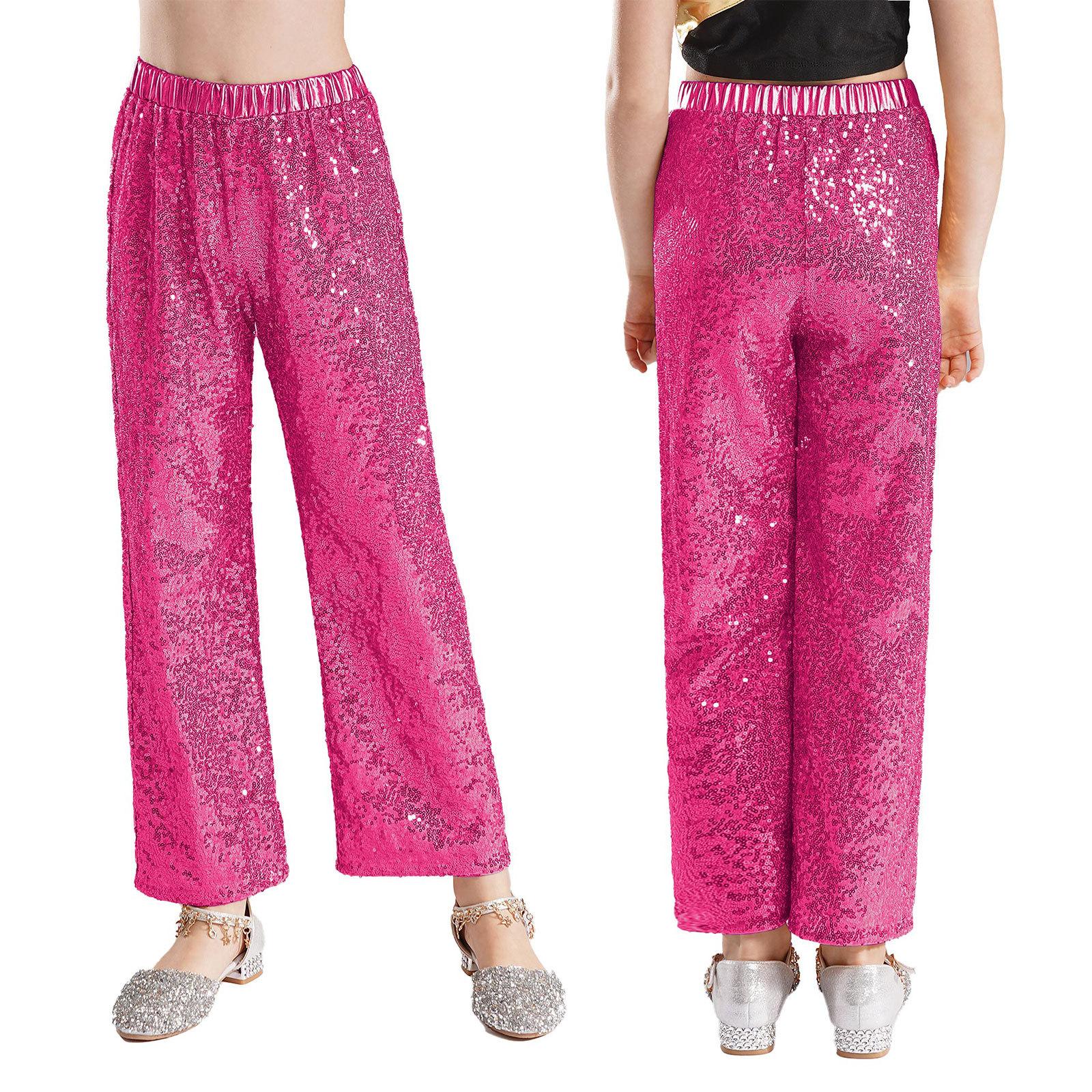 

Дитячі Дівчачі Блискучі Штани з Паєтками Висока Талія Еластичний Пояс Вільні Штани Джазовий Танець Сценічний Виступ 7-8 Years гарячі рожевого кольору