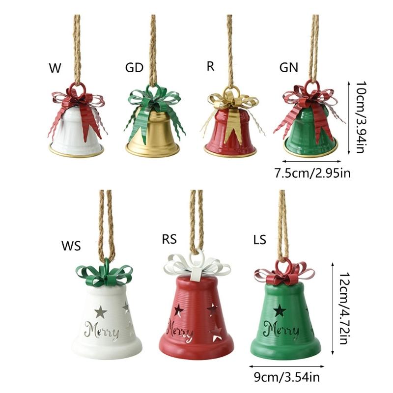 Holiday Bell Hanging Ornament for Christmas Tree and Entryway, Metal Display Piece with Top Accent and Rope Loop