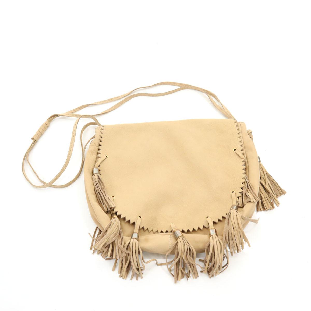 

PAUL&JOE Сумка на плечо с бахромой из замши бежевая Женская Б/У