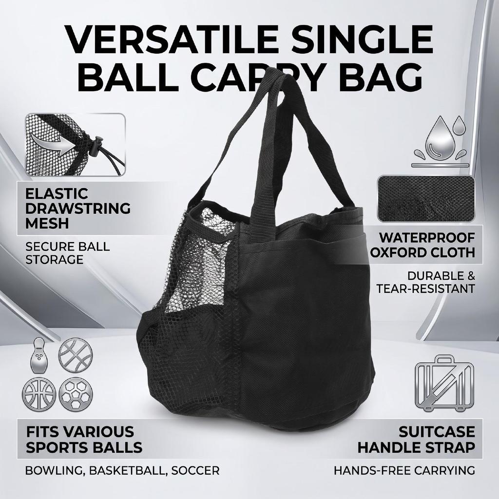 Single Bag Oxford Cloth Elastic Drawstring Bowling Bag for Size 5 Soccer Size 7 Basket Volley