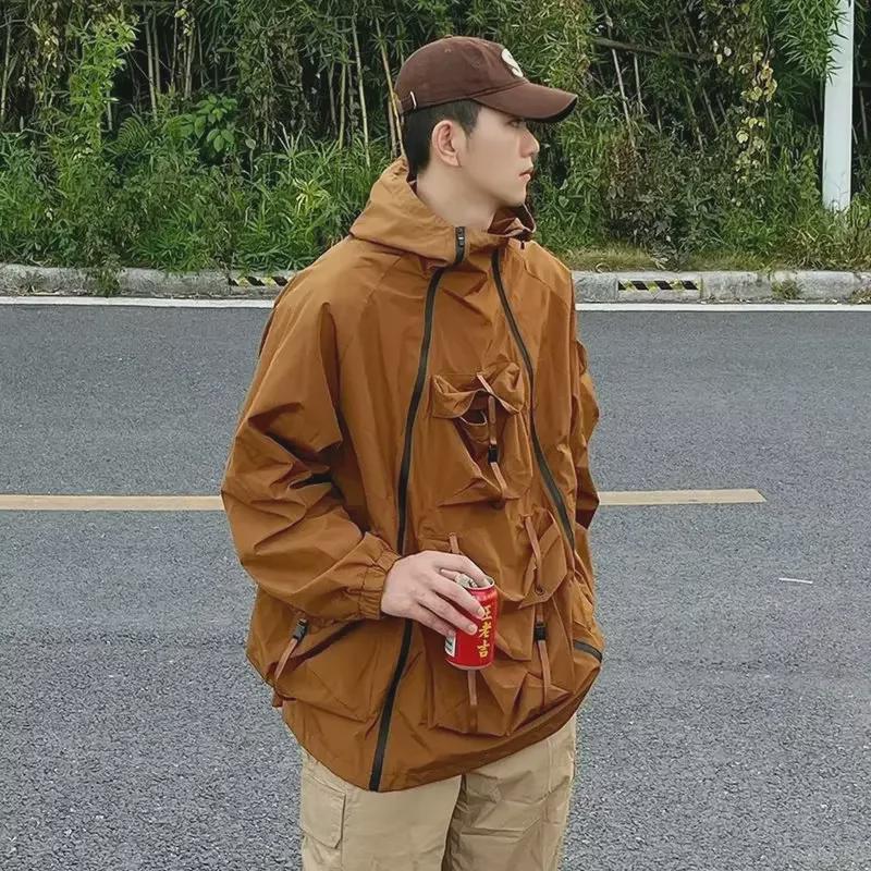 Men's Trendy Waterproof Multi-Pocket American Hip-Hop Jacket for Outdoor Camping and Mountaineering - Spring/Autumn