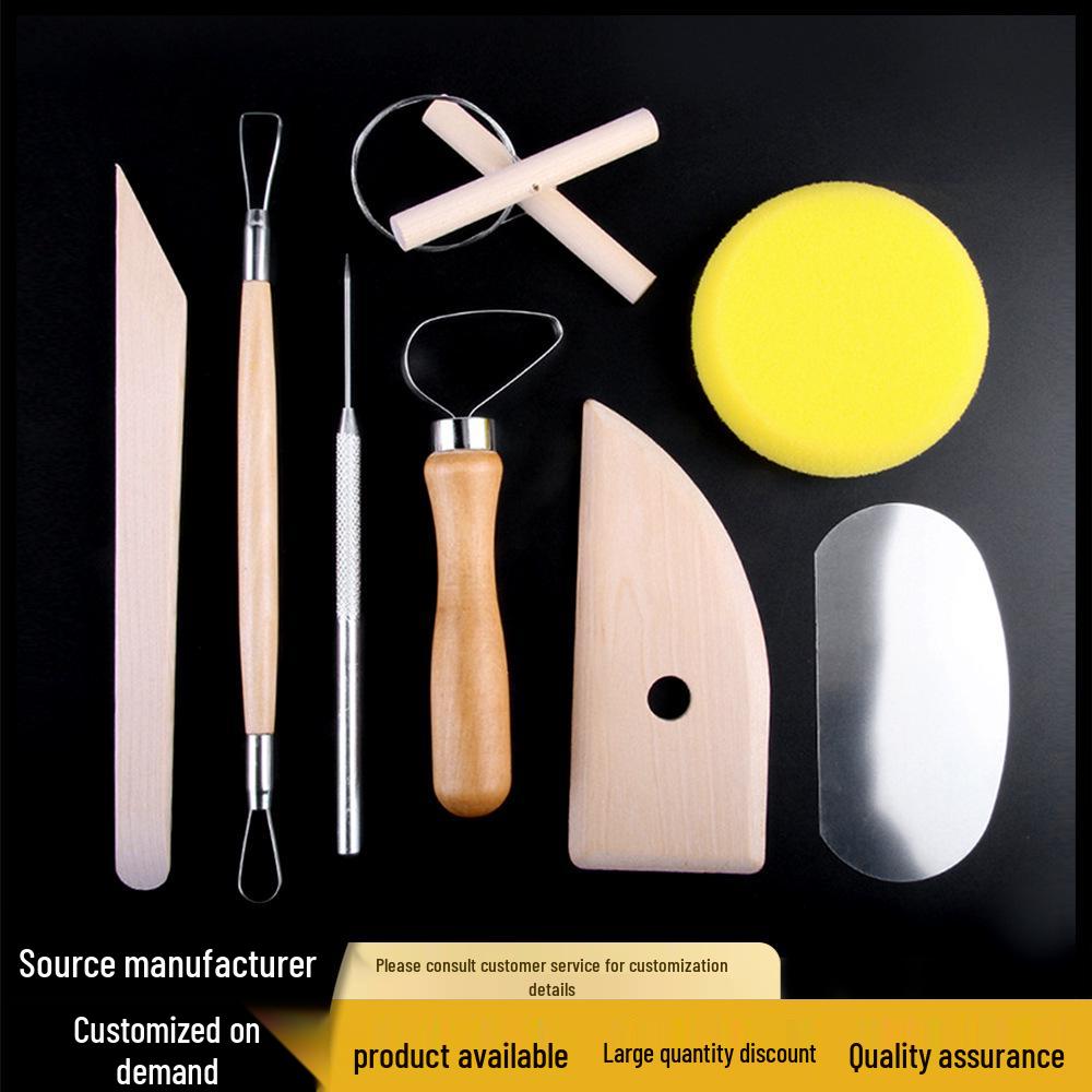 Wooden Pottery Clay Sculpture Tools 8-Piece Set for Carving and Handmade Crafting