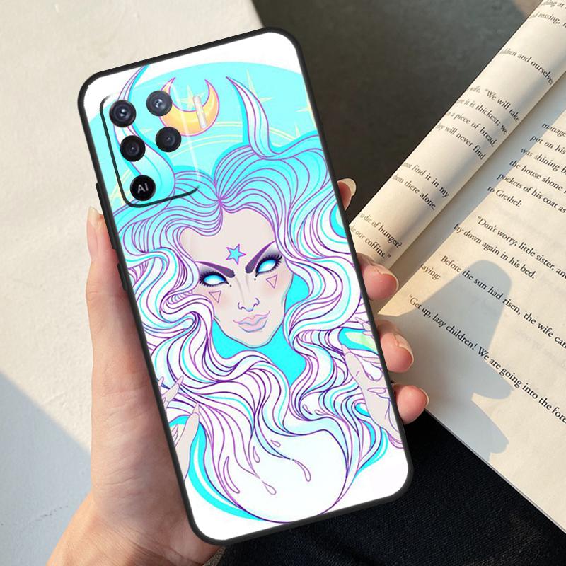 Girly Pastel Witch Goth Case For Oppo A74 A57 A17 A77 A18 A38 A58 A78 A98 A54 A94 A80 A60 A40 A96 A76 A16 A15 A5 Pro