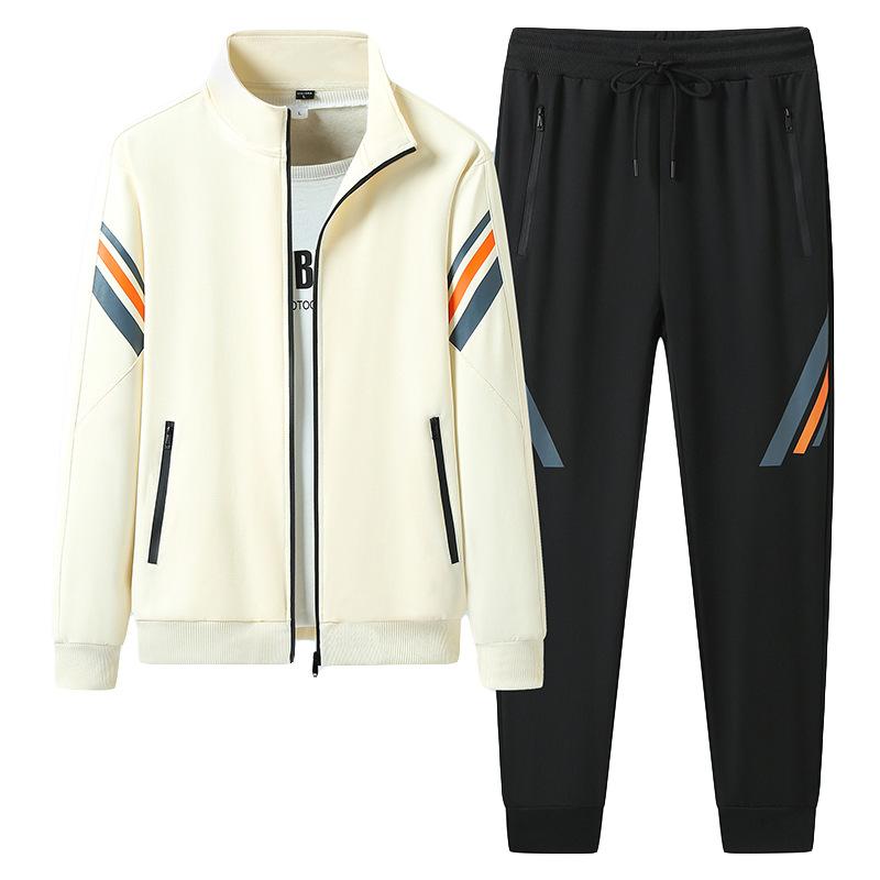 Conjunto Esportivo Masculino Duas Peças Casual Primavera e Outono Manga Longa Cardigã Moletom Calças Roupa Esportiva para Exterior Roupa Esportiva Masculina