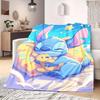 Stitch Cartoon Print Flannel Blanket for Picnics Travel Bedrooms Sofas Beds Chairs Home Decor Style
