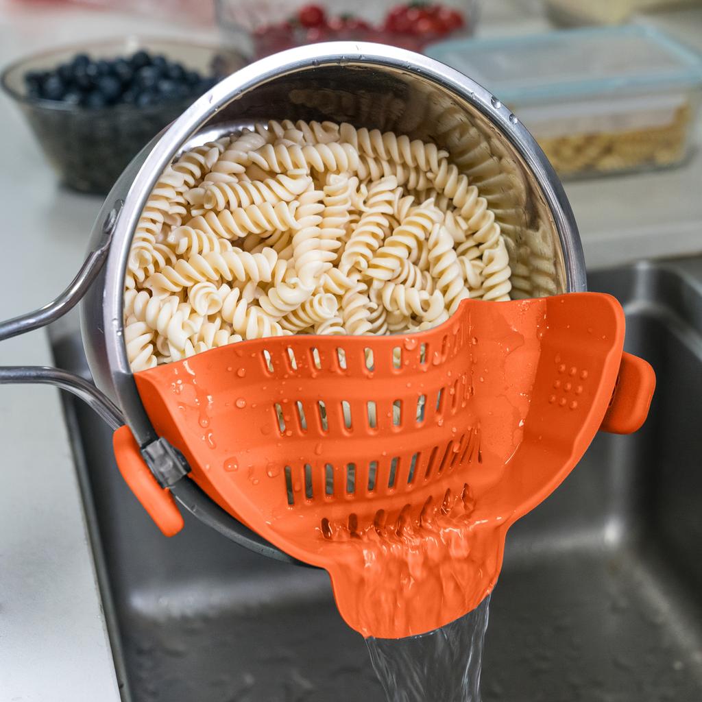 Clip-On Strainer for Pots & Pans Durable Plastic Kitchen Colander for Pasta, Meat, Vegetables, Fruits Clamp Filter