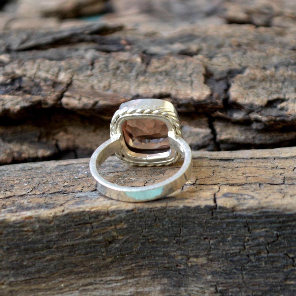 Peach Morganite Gemstone 925 Sterling Ring, Handmade Morganite Wedding Gift Ring