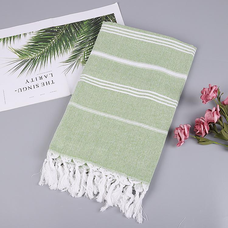 Custom Pure Cotton Turkish Striped Beach and Sauna Towel with Non-Stick Sand and Tassels for Adults