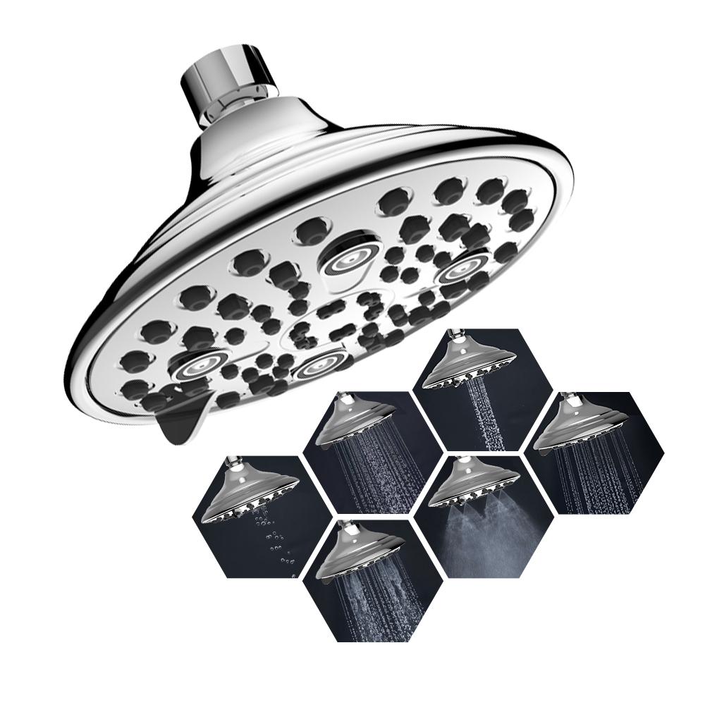 Leelongs 6 Inch American Chrome High Pressure Shower Head 6 Functions Top Fixed Showerhead (as the picture,ABS Plastic)