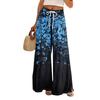Women Summer Boho Palazzo Pants High Waist Wide Leg Rinting Casual Trousers With Pockets