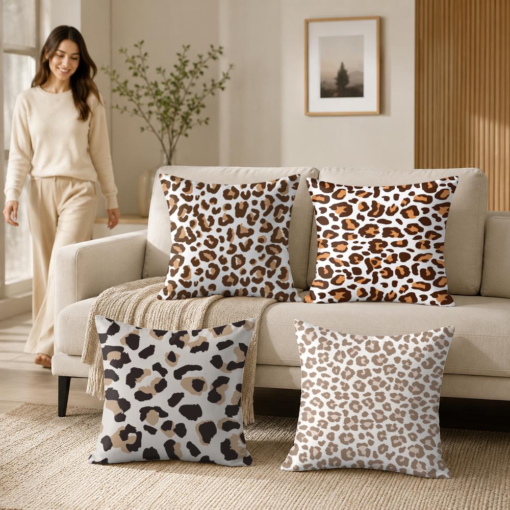 Cream Leopard Pattern Cushion Cover Silky Short Plush Invisible Zipper Dustproof Sofa Pillow Case For Home Decor