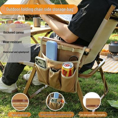 Universal Folding Chair Side Storage Bag with Multi-Pocket Organizer for Camping, Fishing, Water Cup & Phone