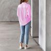 Camicia da donna a maniche lunghe a righe tinta unita, colletto button-down, camicia ampia
