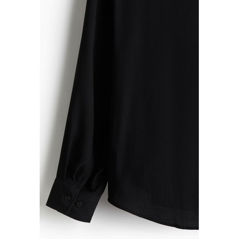 H M Regular Fit Crinkle sHirt Black