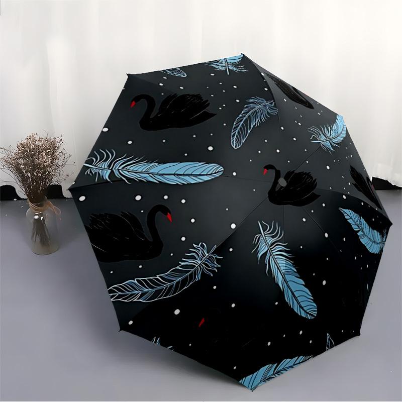 1pc Swan Feathers Automatic Open/close, All-Season Portable Folding Umbrella, Travel, Everyday, Formal Events063