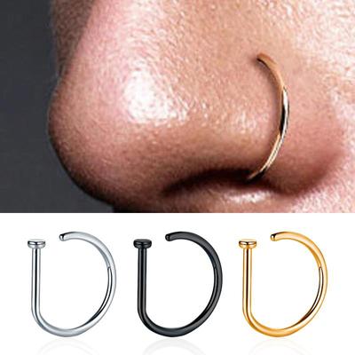 1 pièce d'anneaux de nez en forme de D, cerceau de nez, clou d'oreille, cartilage, piercing de nez en acier inoxydable, bijoux pour femmes, piercings corporels