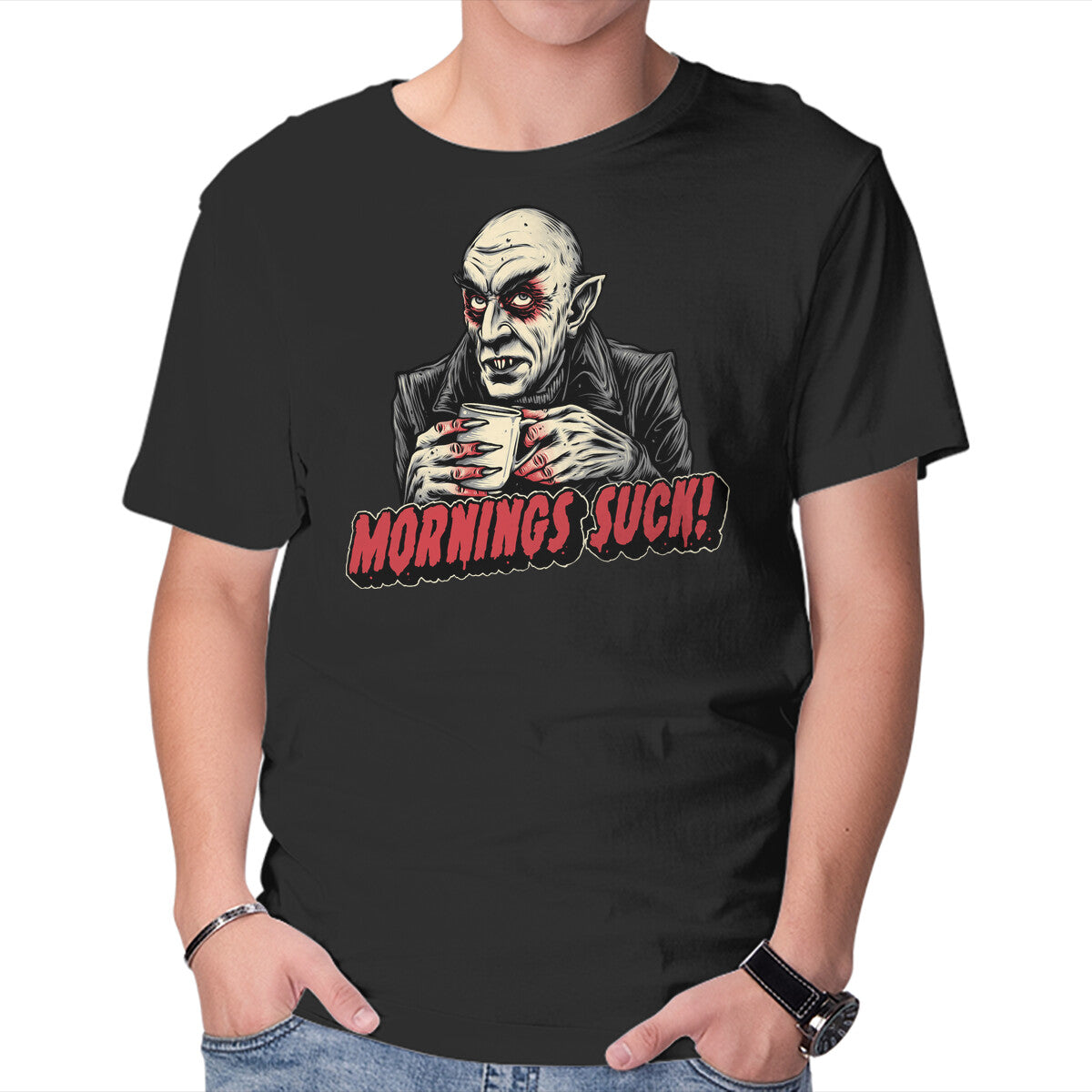 Unisex Crew Neck T-Shirt Mornings Are Sucky Graphic Short Sleeve Casual Tee XS