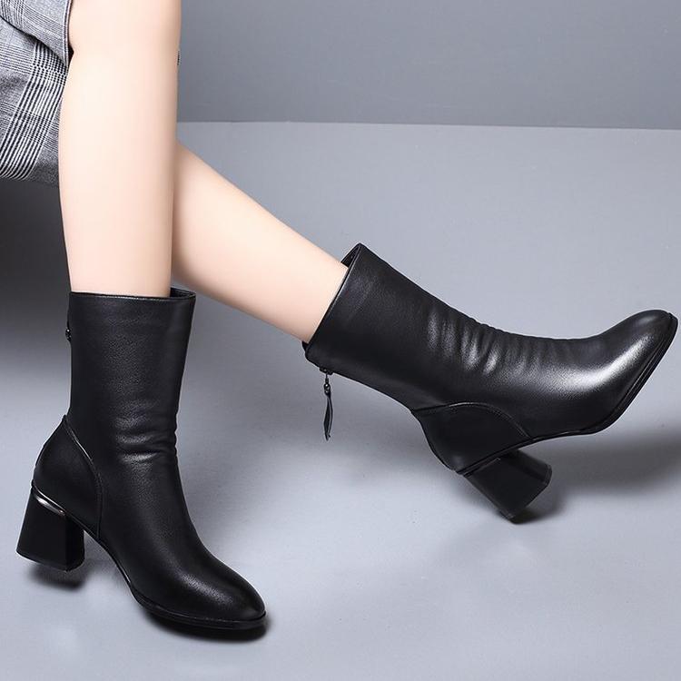 Autumn/Winter New Thick Sole Martin Boots Women's Spring and Autumn Single Boots Chelsea English Style Mid Length Short Boots