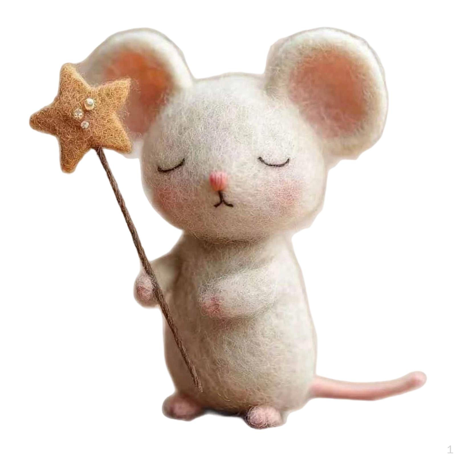 

Mice Statue Wool Handmade Animal Ornament Miniature Figurine Star Sculpture Cozy Suitable for Style E