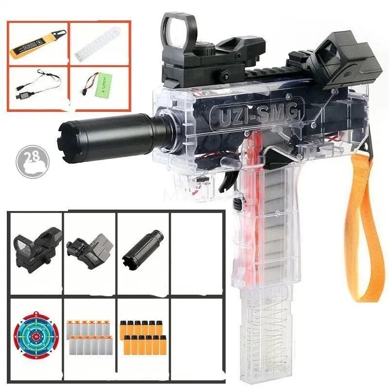 Electric Soft Bullet Continuous Firing UZI Toy Gun Submachine Model Shooting Pistol Blaster for Adults Boys Outdoor CS Games
