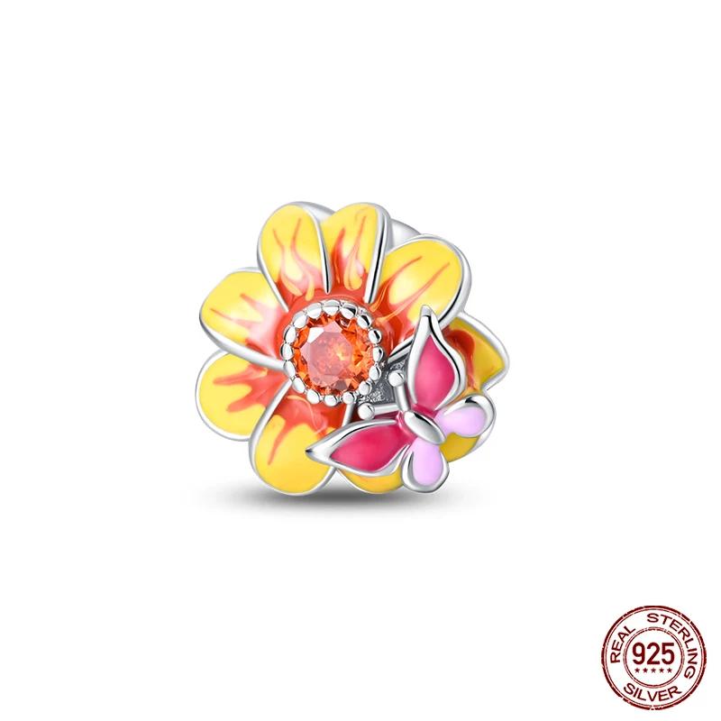 100% Copper Beautiful Spring Flowers Butterfly Firefly Charms Beads Fit Original Bracelets Diy Jewelry