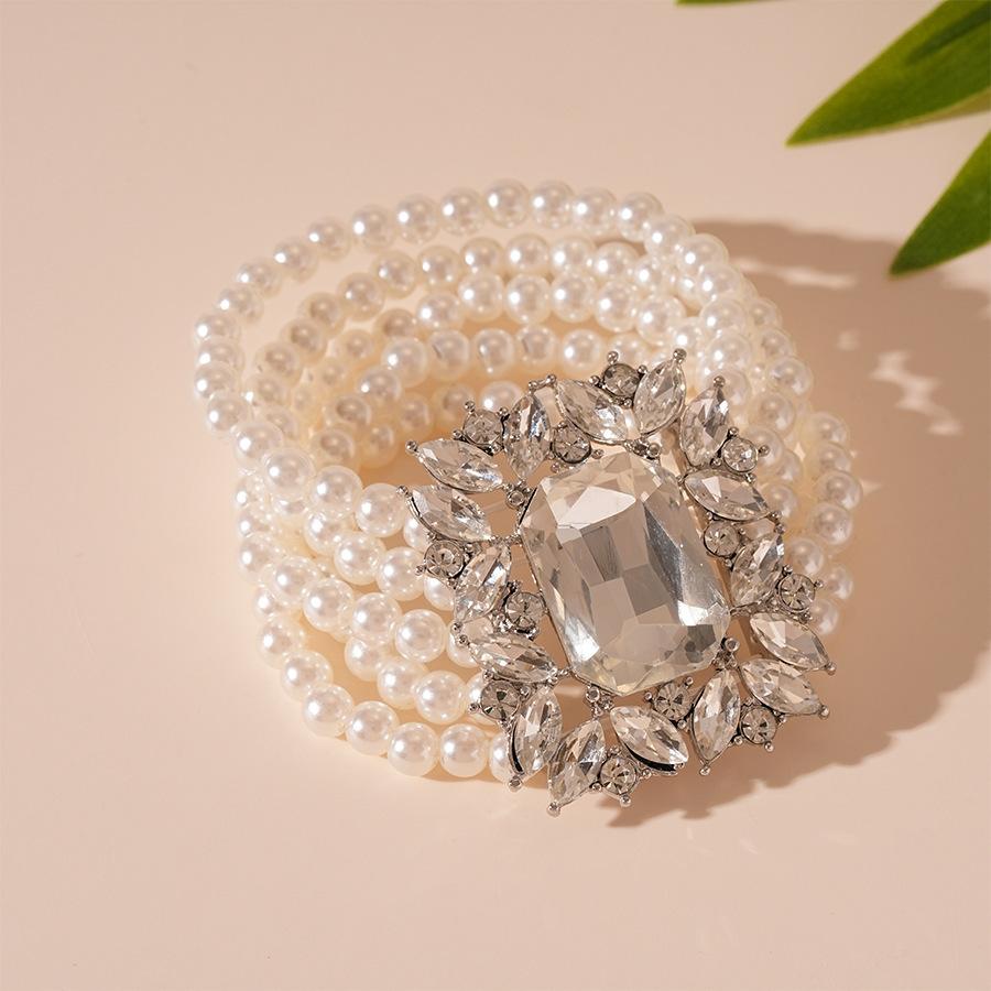 Алмазный угольник Многослойное жемчужное колье-цепочка Жемчуг Стразы Свадебный комплект: колье и серьги для женщин