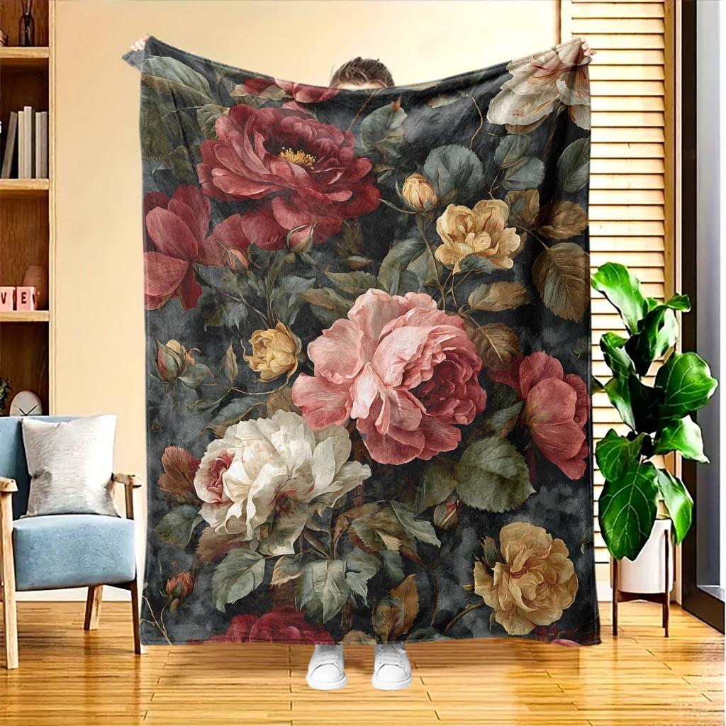 Coperta Decorativa Romantica con Stampa Floreale di Rose Lusso per Divano Letto Autunnale Avvolgente Calda