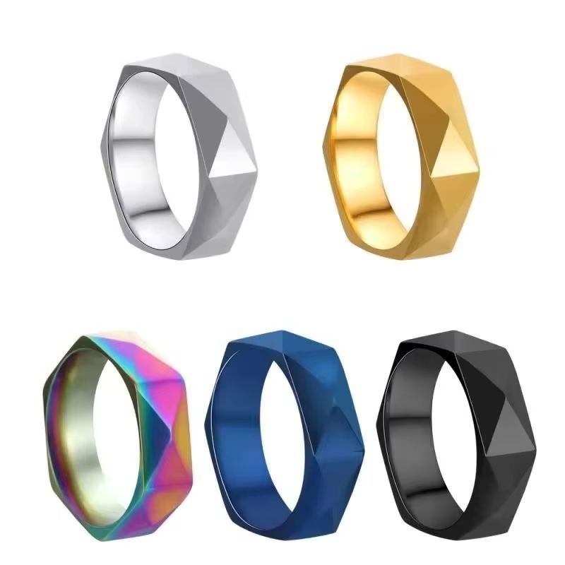 Fashion Rhomb Titanium Steel Ring, Men's Simple Hip Hop Trend Stainless Steel Ring, Men's And Women's Rings Jewelry Gift
