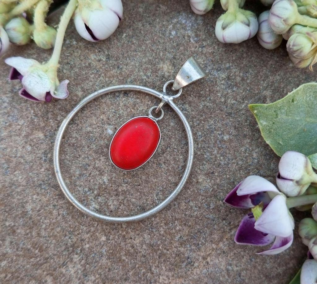 Coral Gemstone 925 Sterling Silver Plated 1pcs Pendent Chris-r200