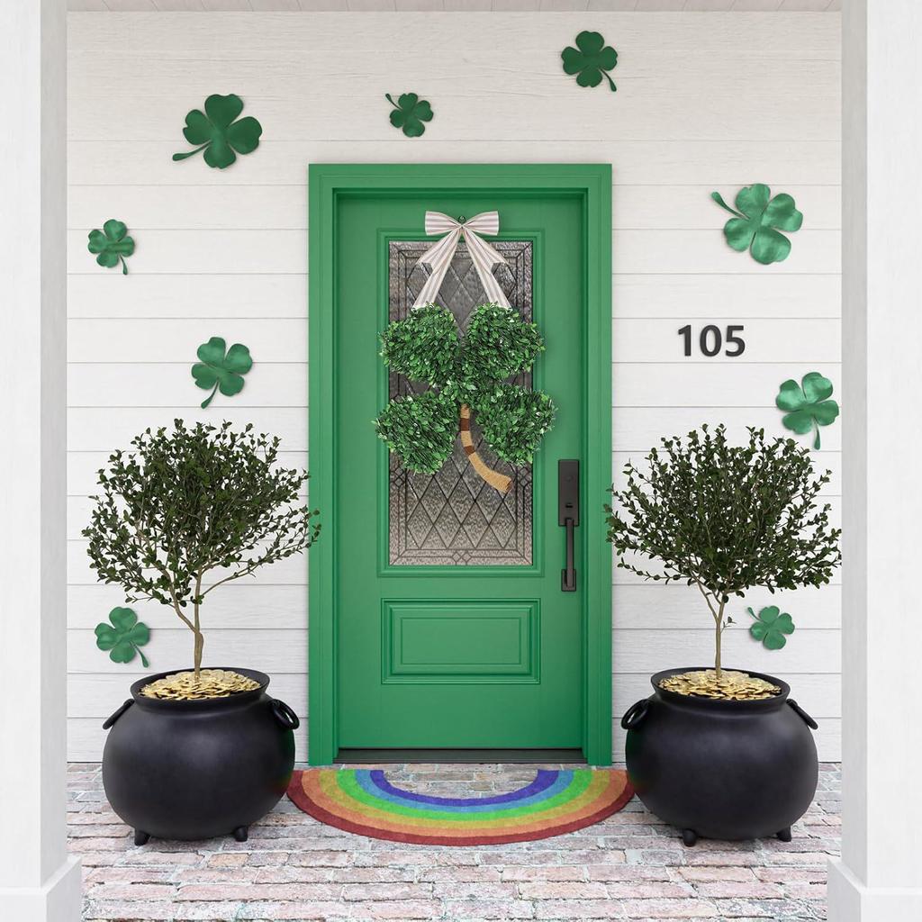 St. Patrick's Day Four-Leaf Clover Wreath: Lucky Green Decor for Doorways, Fireplaces, and Walls