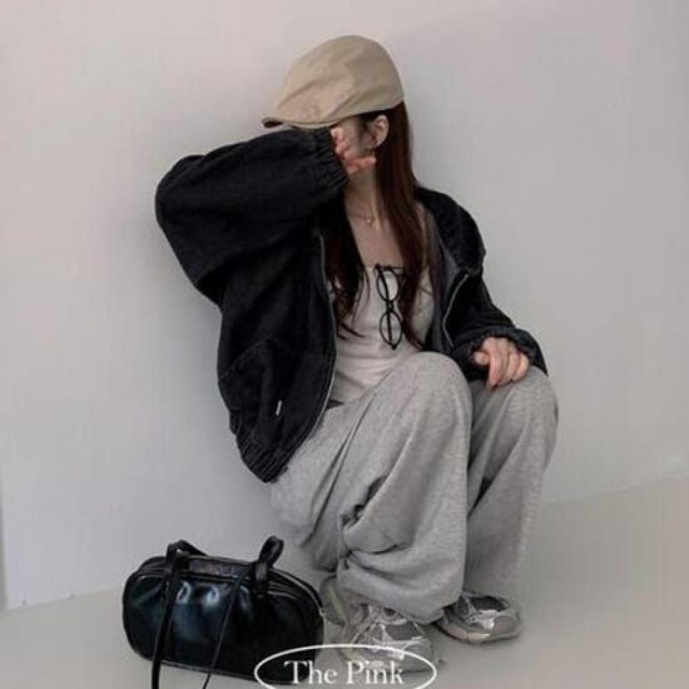 The Pink Loose Fit Semi Crop Two Way Hood Denim Jacket