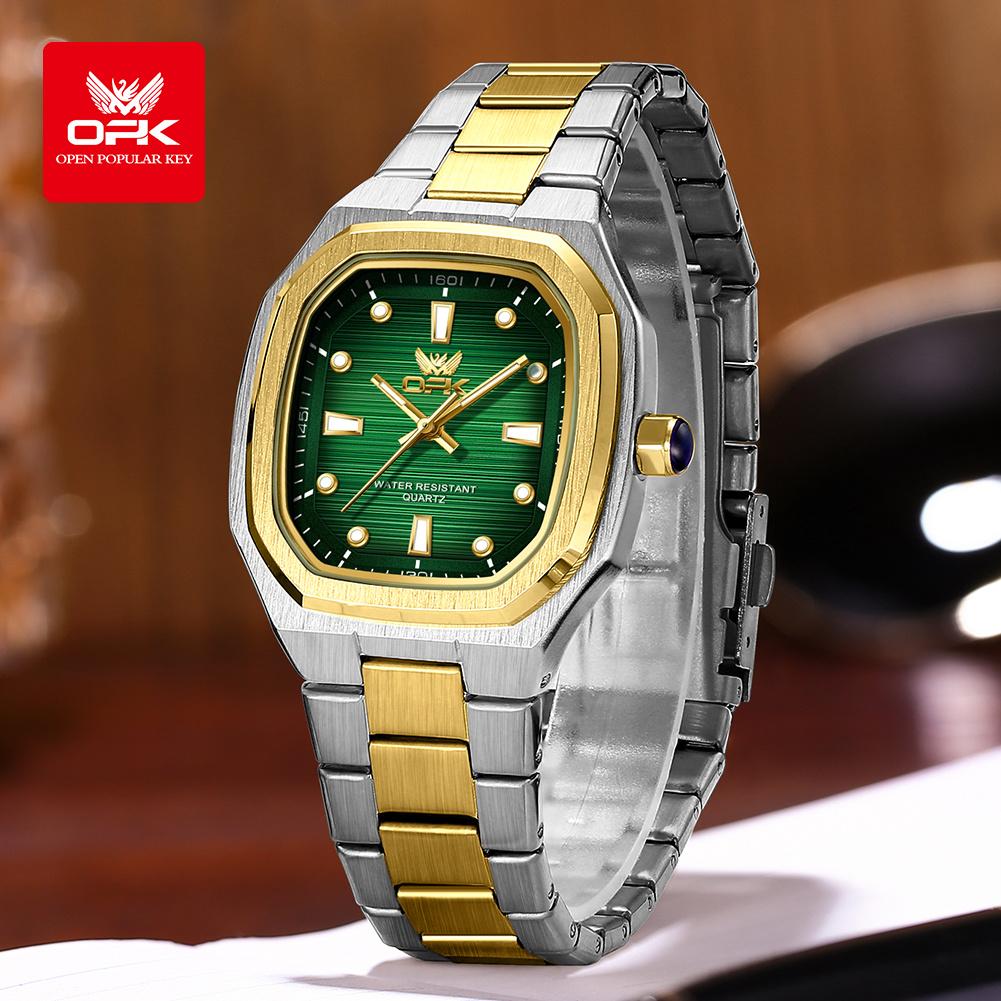 Mens Classic Analog Watch Octagon Square Case Quartz Movement Waterproof Luminous Wrist Watches