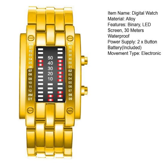 Binary Watch 30 LED Screen Adjustable Meters Waterproof Binary Comfortable to Wear Fashion