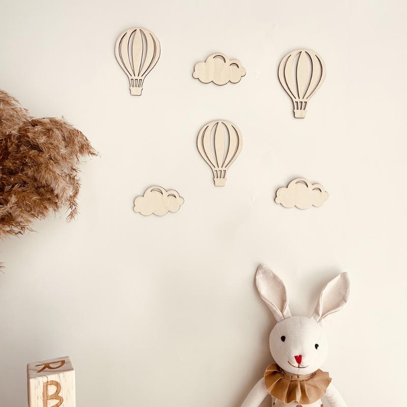 Ins Wooden Hot Air Balloon Cloud Star Set Wall Stickers Home Decoration Holiday Decoration Wall Crafts