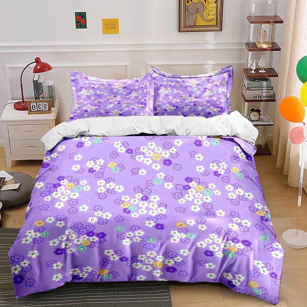 Floral Purple Three-Piece Bedding Set Exquisite three-piece bedding set gift for kids and adults