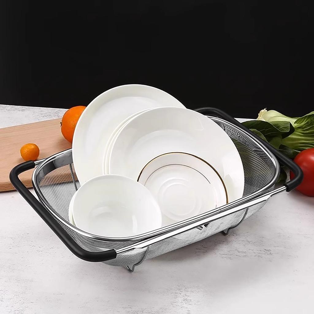 Stainless Steel Expandable Drainage Basket Stackable Design Quick Drain Hole Vegetable & Fruit Dish Drainage