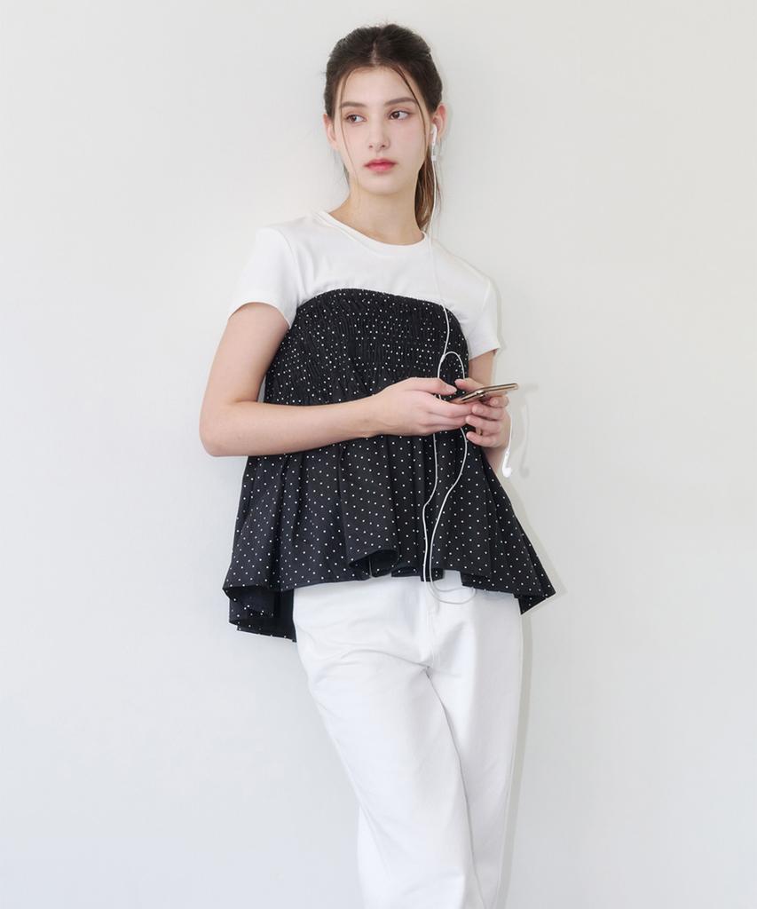 Alkialka Smocked Dot Skirt (Black)