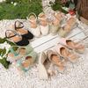 2026 Women's Hand-Woven Closed-Toe Wedge Sandals – Breathable, Comfortable High Heels