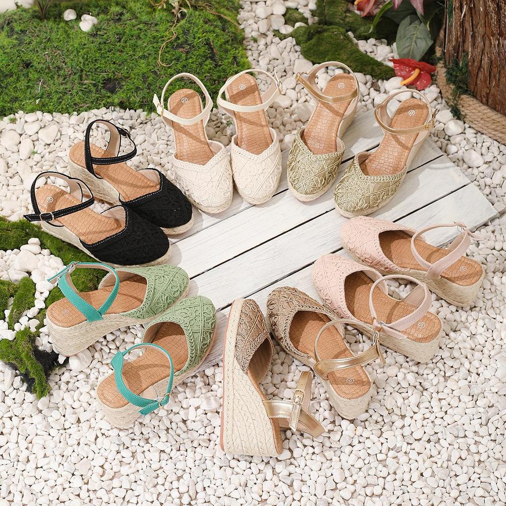 2026 Women's Hand-Woven Closed-Toe Wedge Sandals – Breathable, Comfortable High Heels