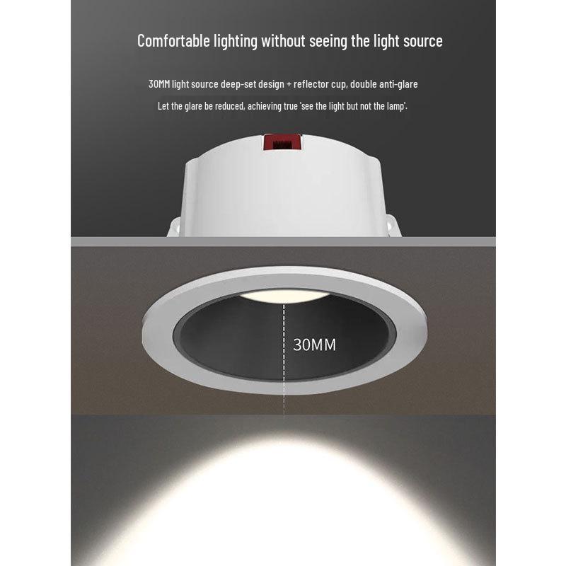 Embedded Anti-Glare COB Downlight: Narrow Edge, Deep Cup, Mainless Series for Hotel and Home Ceiling