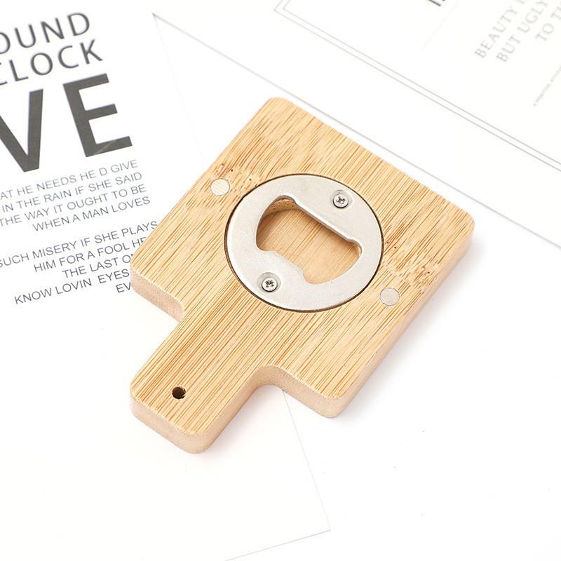 Bamboo Magnetic Beer Bottle Opener & Fridge Sticker - Stainless Steel & Wood