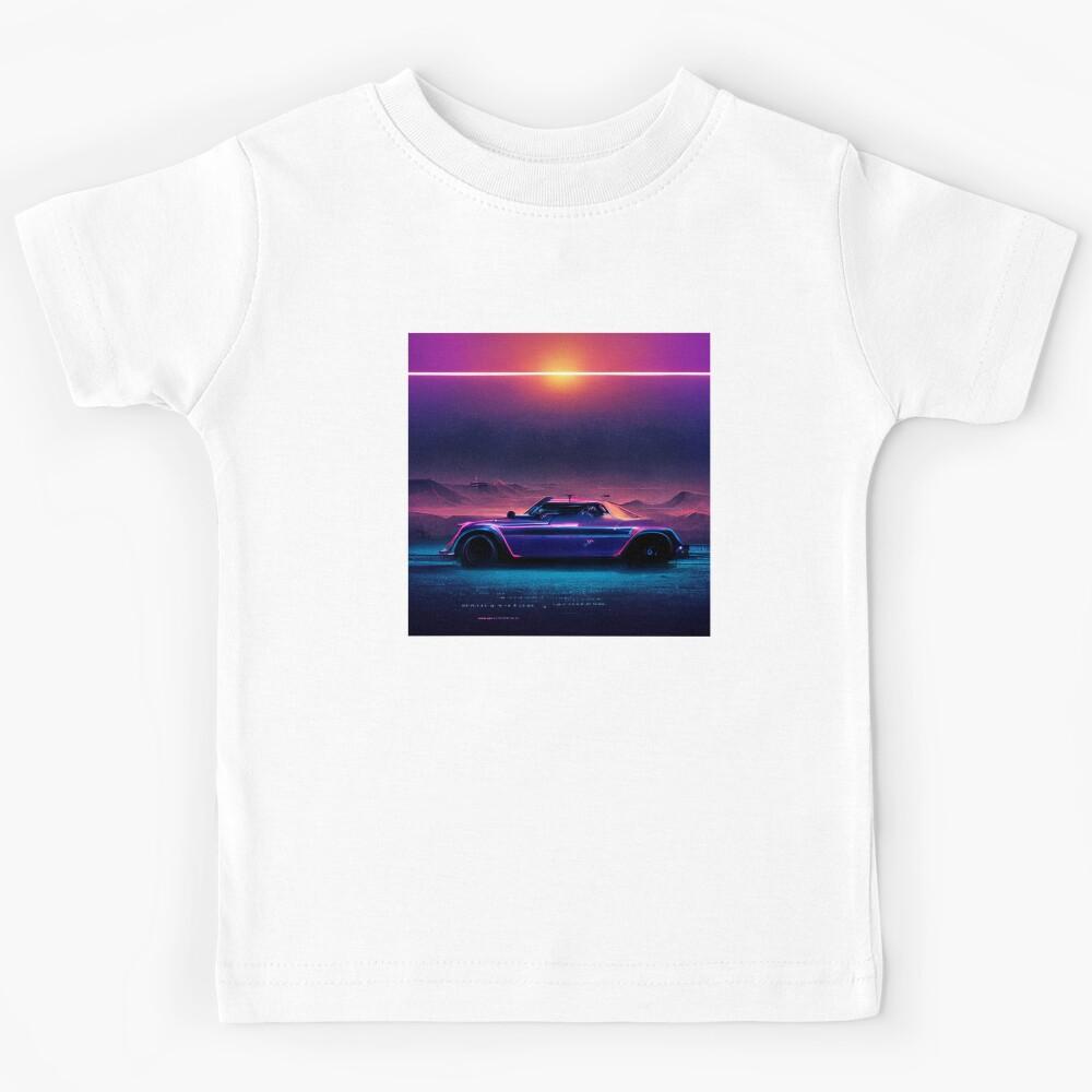 Futuristic Space Car Driving Through A Retrowave Desert Kids T-Shirt 110