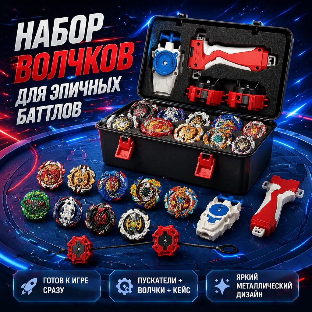Burst Battling Gyro Toys, 12 Spinning Tops & 2 Launchers, Combat Game with Portable Storage Bag