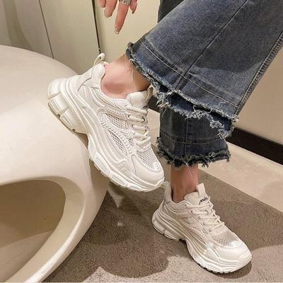 Women's Spring and Autumn New Mesh Shoes Women's Breathable Mesh Shoes Platform White Shoes Sneakers