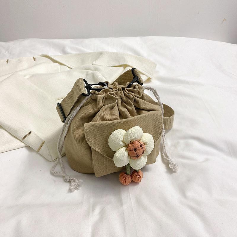 Chic Canvas Flower Bucket Bag Ideal For Summer Fashion Versatile Shoulder Bag For Everyday Use