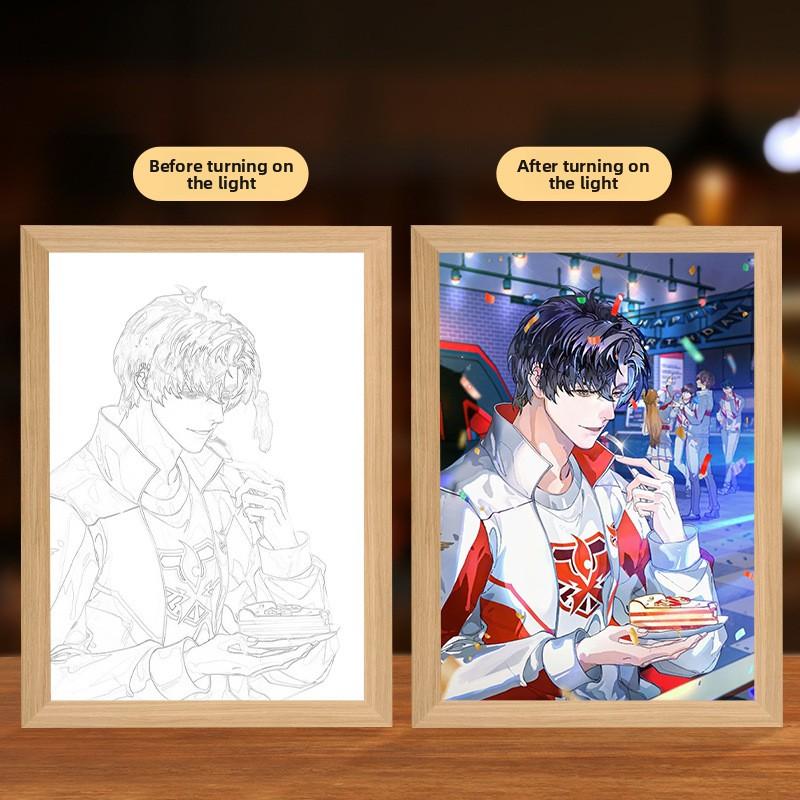 23cm/9.06in Light Painting Full Time Expert Cartoon Color Box 3D Anime Peripherals Night Collectible Bedside Decoration Toy Gift