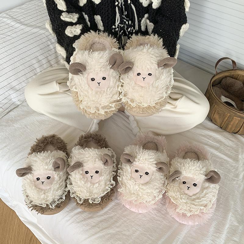 Niedliche flauschige Hausschuhe mit dicker Sohle für Damen, neue Wohnungseinrichtung für Herbst und Winter, Plüsch- und warme Baumwollhausschuhe für Damen