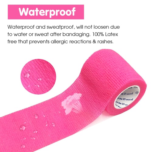 COMOmed 6 Rolls of Self-Adhesive Pink Bandages, 5cm X 4.5m, Elastic Bandages, Non-Woven Sports Tape, Athletic Bandages, Wrap Bandages